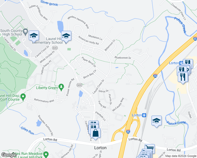 map of restaurants, bars, coffee shops, grocery stores, and more near 8189 Douglas Fir Drive in Lorton