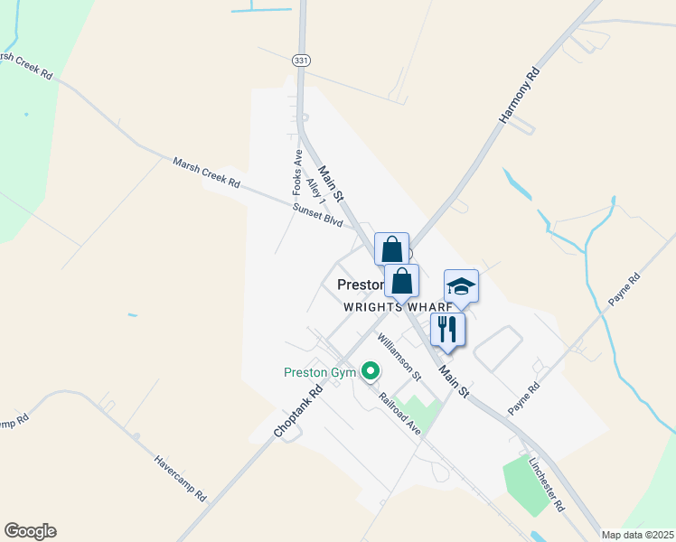 map of restaurants, bars, coffee shops, grocery stores, and more near 107 Lednum Avenue in Preston