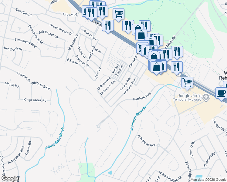 map of restaurants, bars, coffee shops, grocery stores, and more near 19942 Sea Air Avenue in Rehoboth Beach