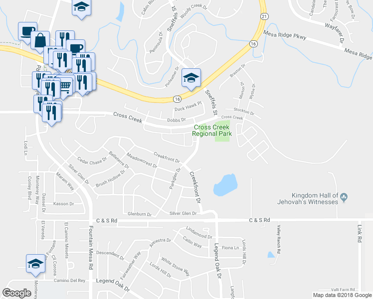 map of restaurants, bars, coffee shops, grocery stores, and more near 7734 Sandy Springs Point in Fountain
