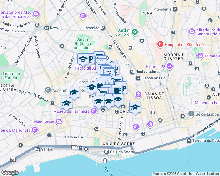 map of restaurants, bars, coffee shops, grocery stores, and more near in Lisbon