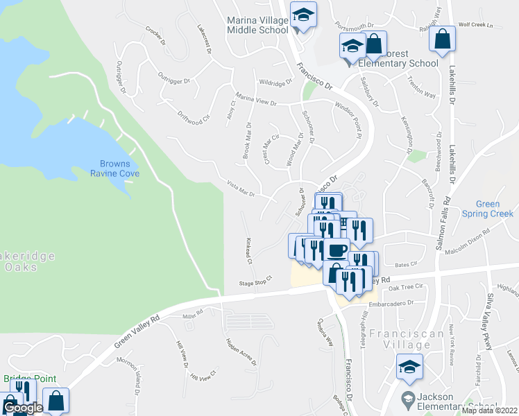 map of restaurants, bars, coffee shops, grocery stores, and more near 784 Marina Park Drive in El Dorado Hills