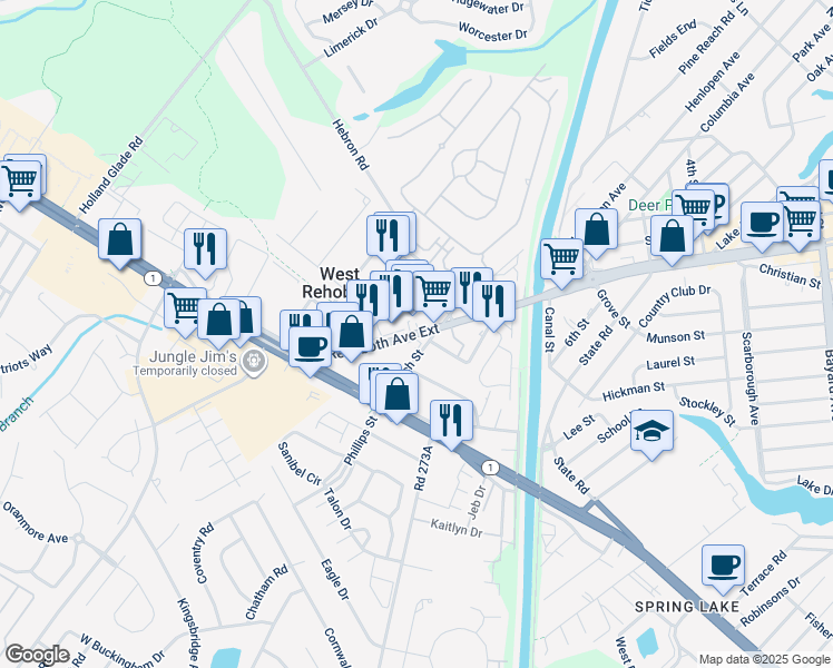 map of restaurants, bars, coffee shops, grocery stores, and more near 37239 Rehoboth Avenue in Rehoboth Beach