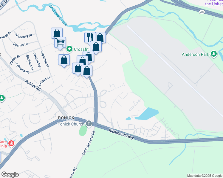 map of restaurants, bars, coffee shops, grocery stores, and more near 7156 Lyndam Hill Circle in Lorton