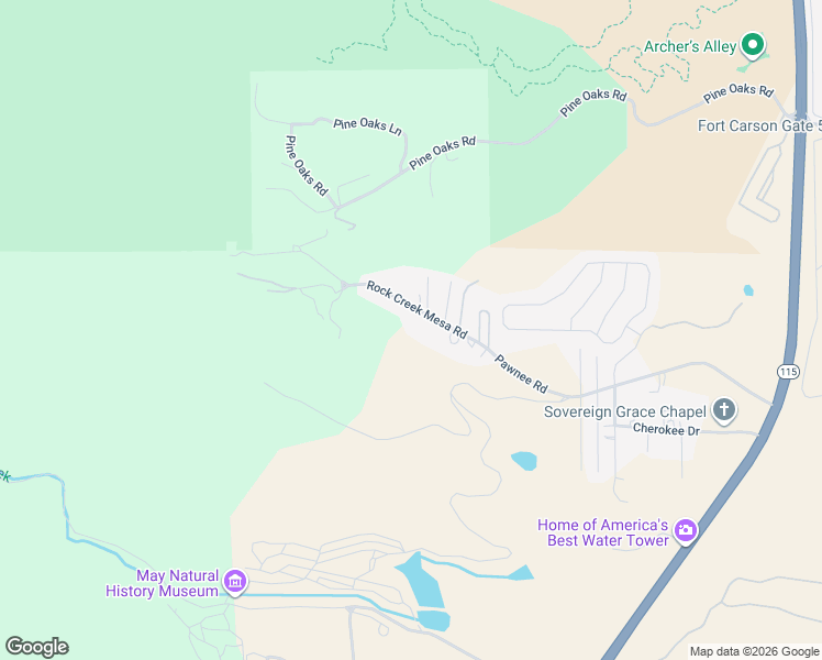 map of restaurants, bars, coffee shops, grocery stores, and more near 335 Rock Creek Mesa Road in Colorado Springs