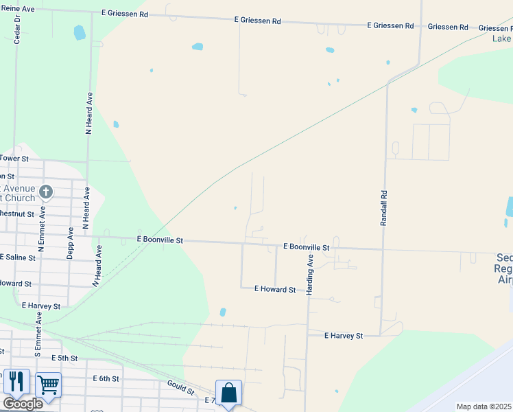 map of restaurants, bars, coffee shops, grocery stores, and more near Missouri-Kansas-Texas Railroad in Sedalia