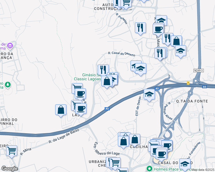 map of restaurants, bars, coffee shops, grocery stores, and more near in Porto Salvo