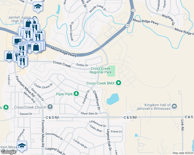 map of restaurants, bars, coffee shops, grocery stores, and more near 7668 Sandy Springs Point in Fountain