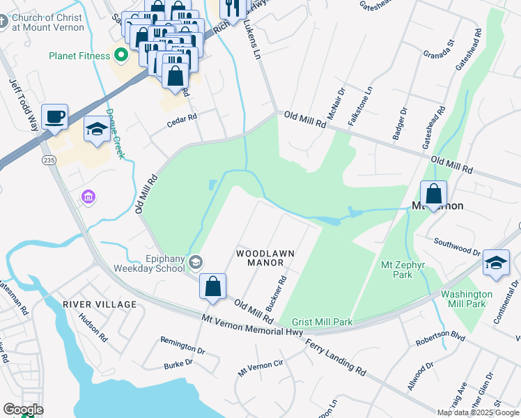 map of restaurants, bars, coffee shops, grocery stores, and more near 9003 Patton Boulevard in Alexandria