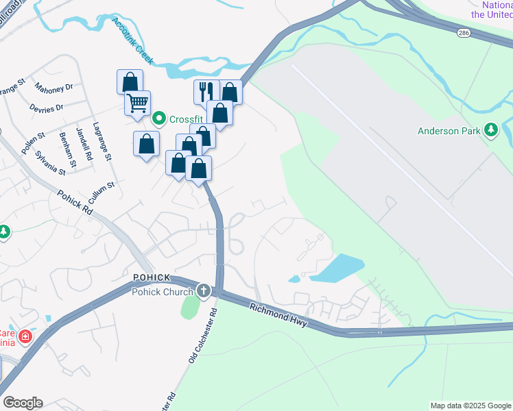 map of restaurants, bars, coffee shops, grocery stores, and more near 7124 Sotheby Way in Lorton