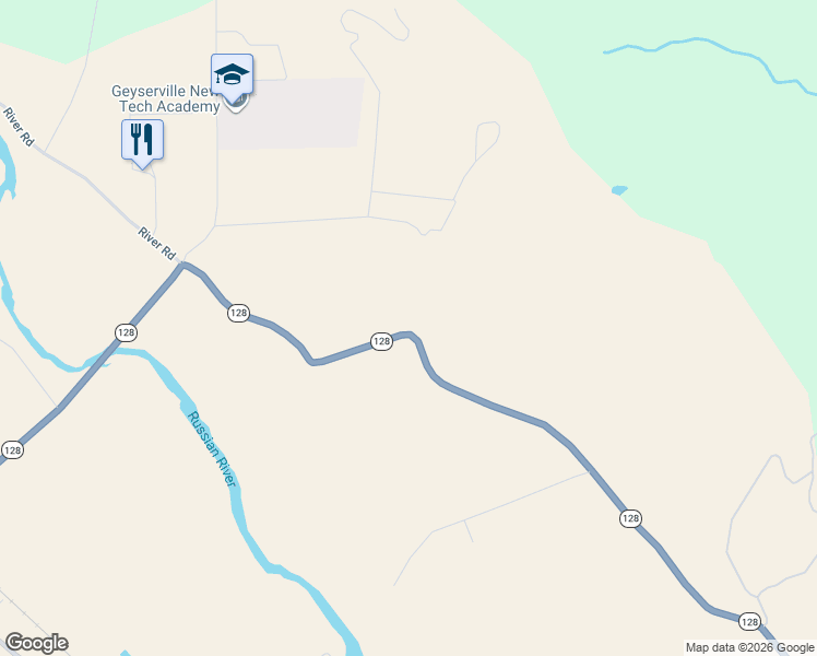 map of restaurants, bars, coffee shops, grocery stores, and more near 1100 Highway 128 in Geyserville
