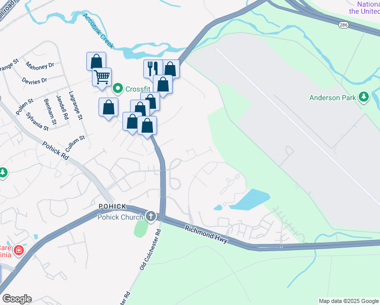 map of restaurants, bars, coffee shops, grocery stores, and more near 7124 Sotheby Way in Lorton