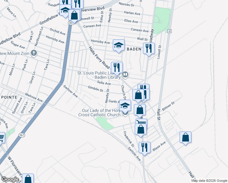 map of restaurants, bars, coffee shops, grocery stores, and more near 1029 Gimblin Street in St. Louis