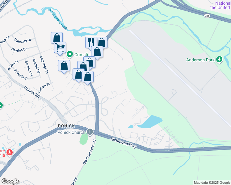 map of restaurants, bars, coffee shops, grocery stores, and more near 7130 Sotheby Way in Lorton