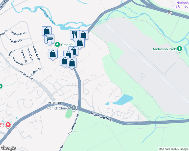 map of restaurants, bars, coffee shops, grocery stores, and more near 7130 Sotheby Way in Lorton