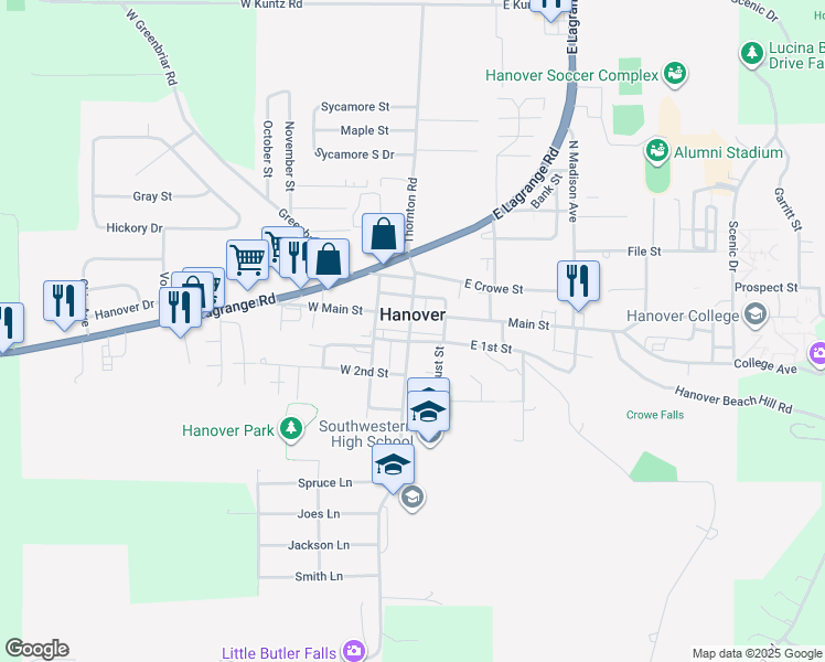 map of restaurants, bars, coffee shops, grocery stores, and more near in Hanover
