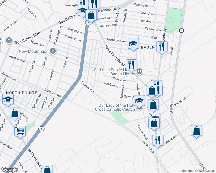 map of restaurants, bars, coffee shops, grocery stores, and more near 1243 Peggy Court in St. Louis