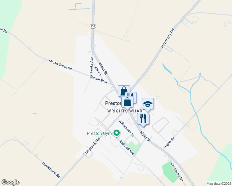 map of restaurants, bars, coffee shops, grocery stores, and more near 150 Main Street in Preston