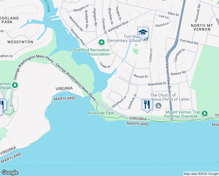 map of restaurants, bars, coffee shops, grocery stores, and more near 8914 Captains Row in Alexandria