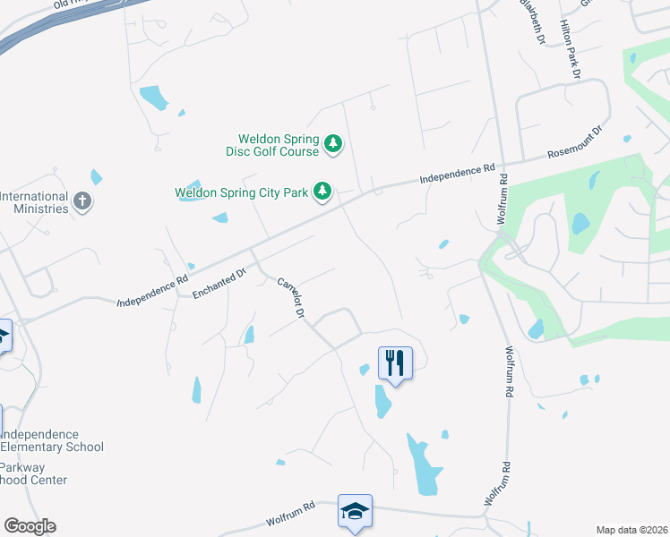 map of restaurants, bars, coffee shops, grocery stores, and more near 5368 Tower Hill Court in Weldon Spring