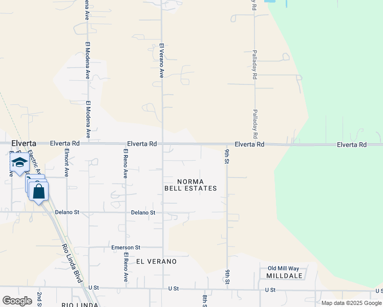 map of restaurants, bars, coffee shops, grocery stores, and more near 7915 8th Street in Elverta