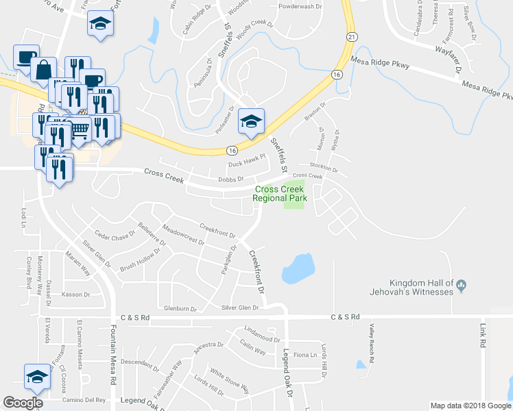 map of restaurants, bars, coffee shops, grocery stores, and more near 7644 Sandy Springs Point in Fountain