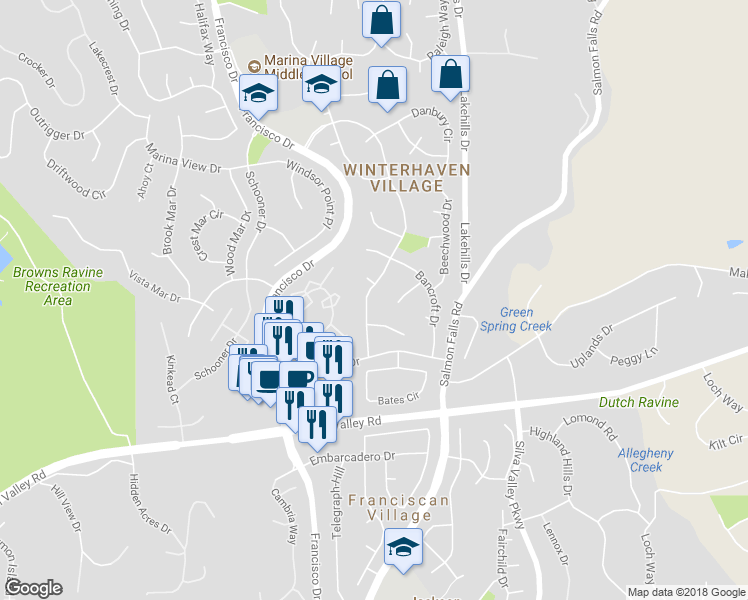 map of restaurants, bars, coffee shops, grocery stores, and more near 3343 Kensington Drive in El Dorado Hills