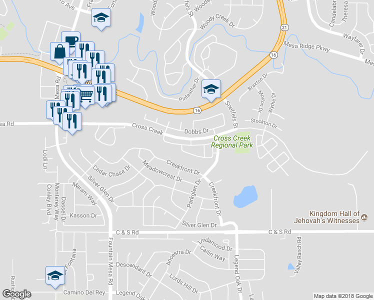 map of restaurants, bars, coffee shops, grocery stores, and more near 7867 Sandy Springs Point in Fountain