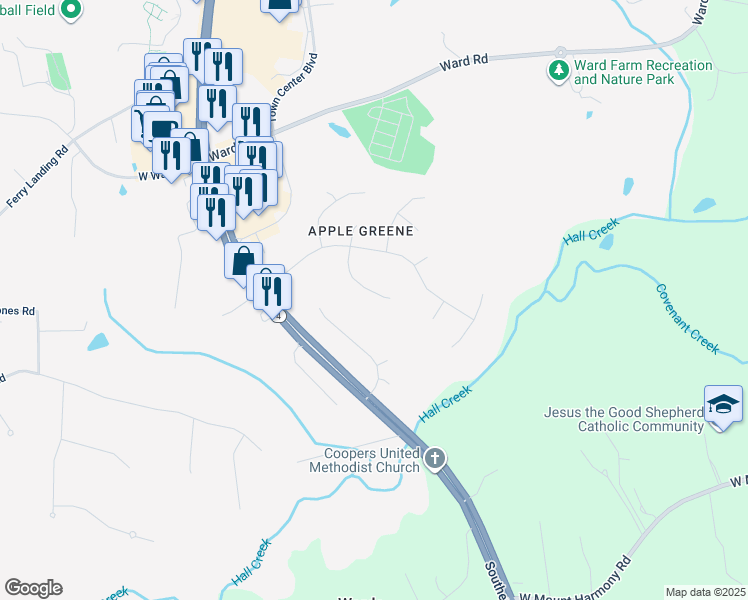 map of restaurants, bars, coffee shops, grocery stores, and more near 9808 Golden Russet Drive in Dunkirk