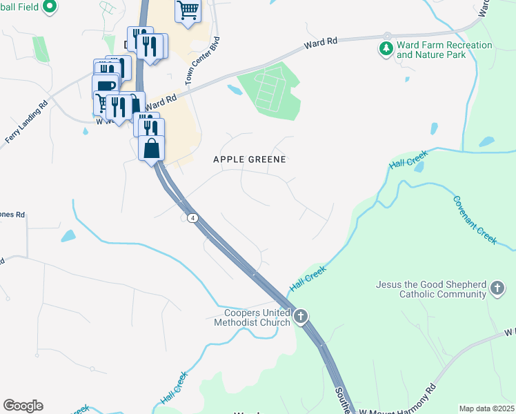 map of restaurants, bars, coffee shops, grocery stores, and more near 9808 Golden Russet Drive in Dunkirk