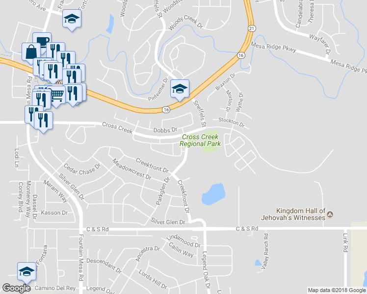 map of restaurants, bars, coffee shops, grocery stores, and more near 7632 Sandy Springs Point in Fountain