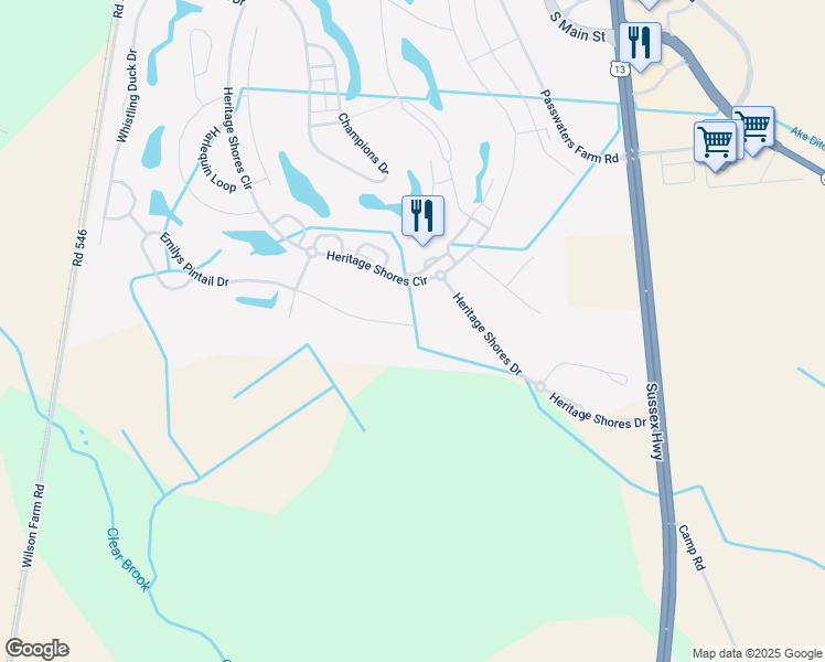 map of restaurants, bars, coffee shops, grocery stores, and more near 3 Amandas Teal Drive in Bridgeville