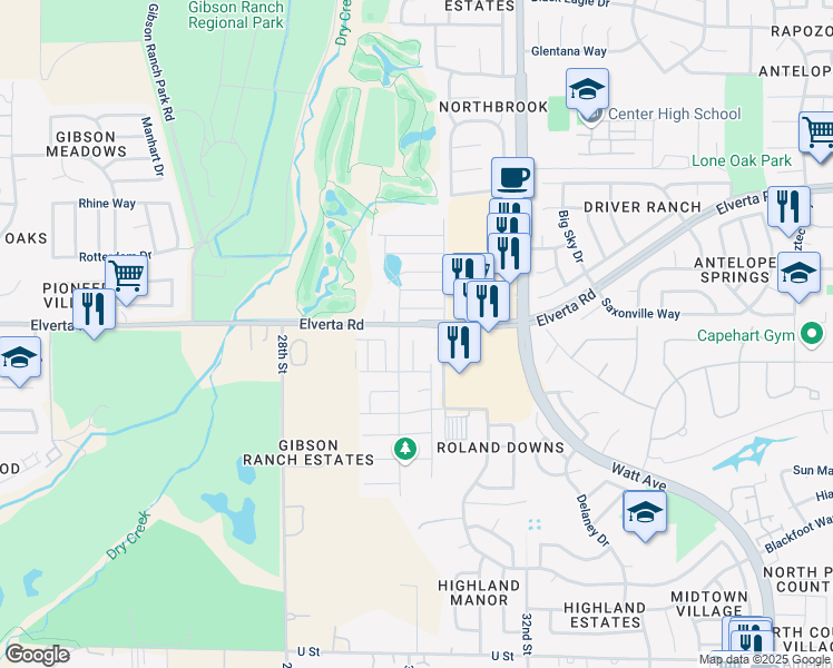map of restaurants, bars, coffee shops, grocery stores, and more near 8000 Skeena Court in Antelope