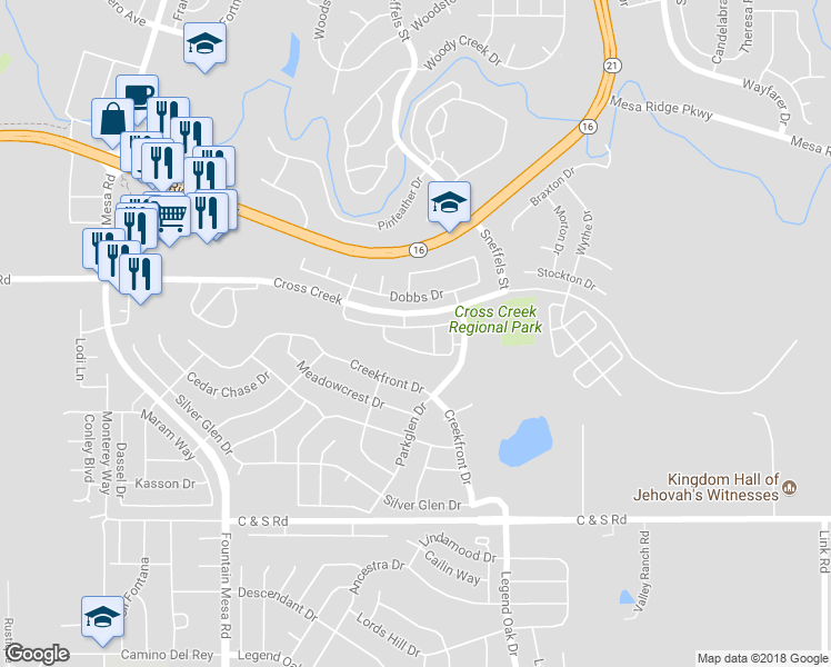map of restaurants, bars, coffee shops, grocery stores, and more near 7507 Sandy Springs Point in Fountain