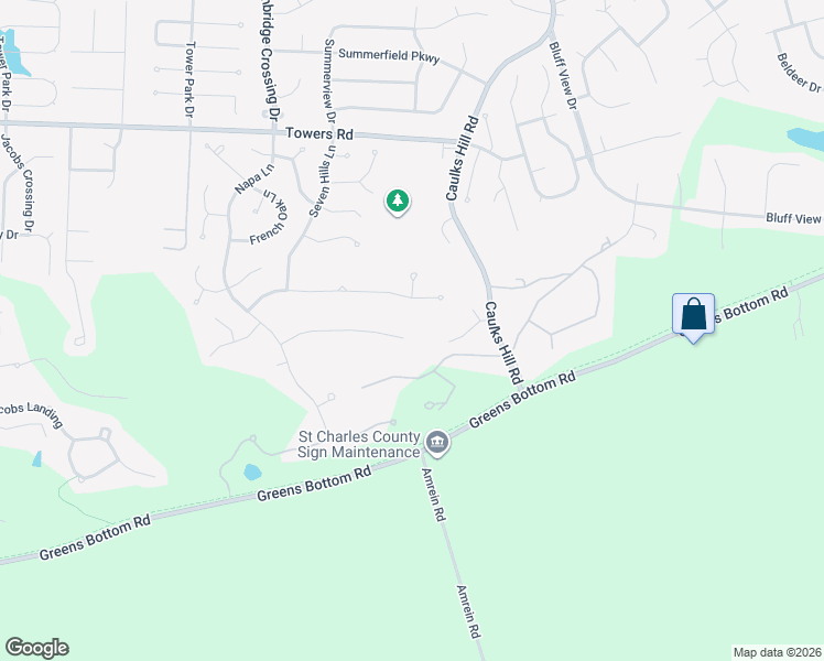 map of restaurants, bars, coffee shops, grocery stores, and more near 3943 Rhine Court in Saint Charles
