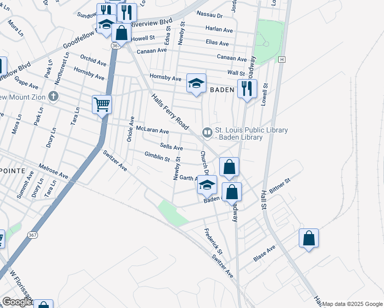 map of restaurants, bars, coffee shops, grocery stores, and more near 1022 Sells Avenue in St. Louis
