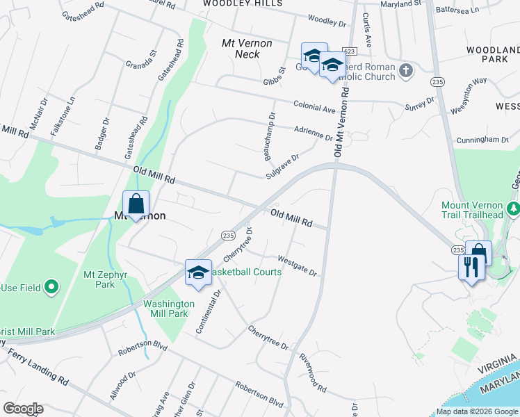map of restaurants, bars, coffee shops, grocery stores, and more near Mt Vernon Memorial Hwy in Mt Vernon