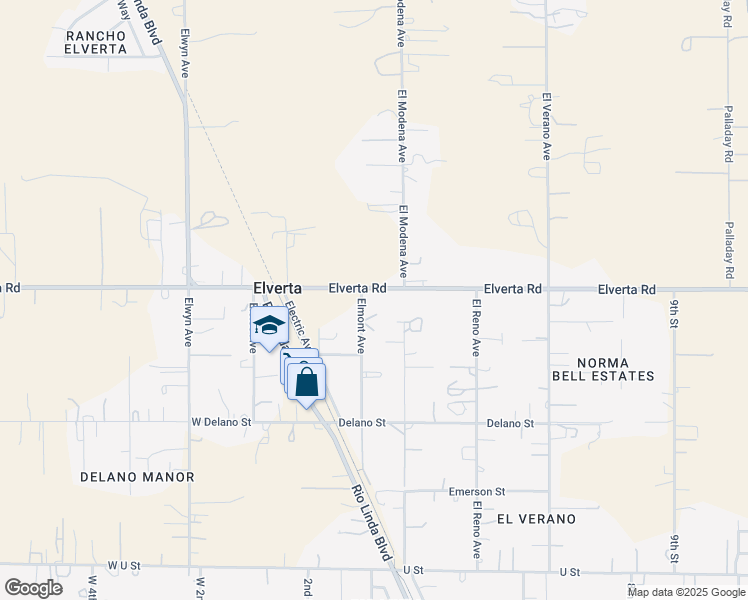 map of restaurants, bars, coffee shops, grocery stores, and more near 7929 El Modena Avenue in Elverta
