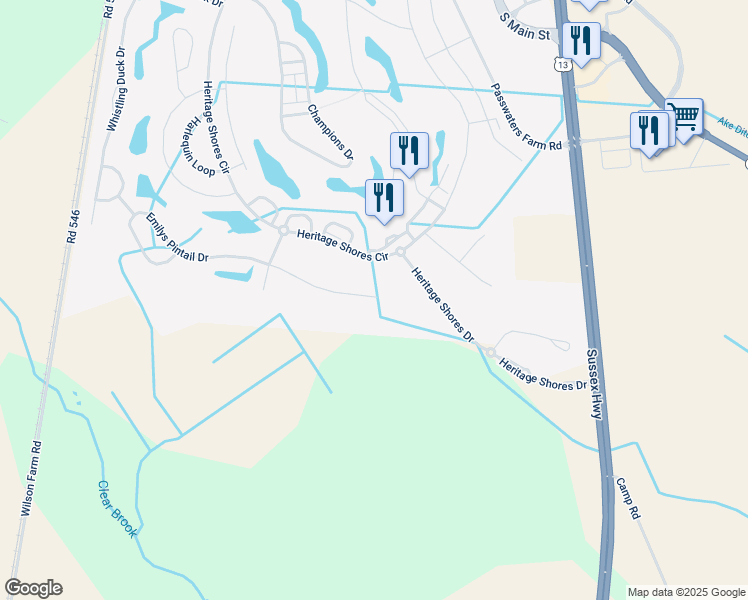 map of restaurants, bars, coffee shops, grocery stores, and more near 3 Amandas Teal Drive in Bridgeville
