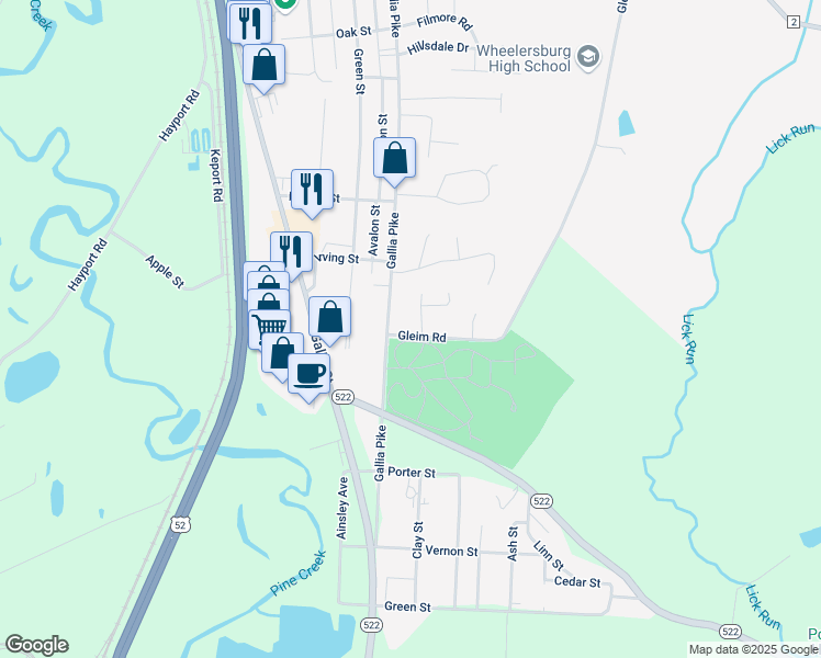 map of restaurants, bars, coffee shops, grocery stores, and more near 23 Hummingbird Lane in Wheelersburg