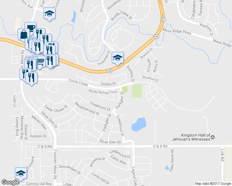 map of restaurants, bars, coffee shops, grocery stores, and more near 7573 Sandy Springs Point in Fountain