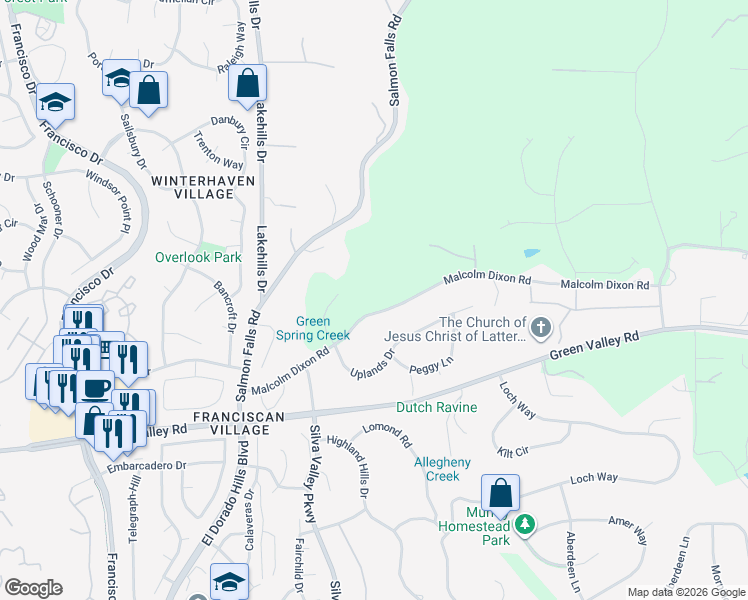 map of restaurants, bars, coffee shops, grocery stores, and more near 1164 Malcolm Dixon Road in El Dorado Hills