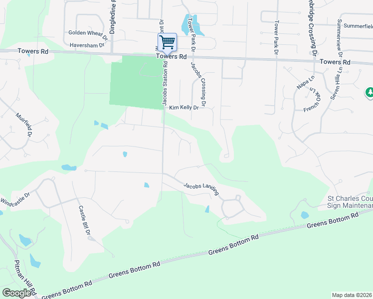 map of restaurants, bars, coffee shops, grocery stores, and more near 91 Jacobs Creek Court in Saint Charles