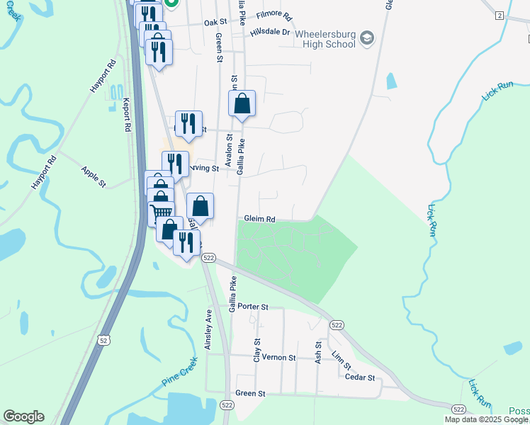 map of restaurants, bars, coffee shops, grocery stores, and more near 23 Hummingbird Lane in Wheelersburg
