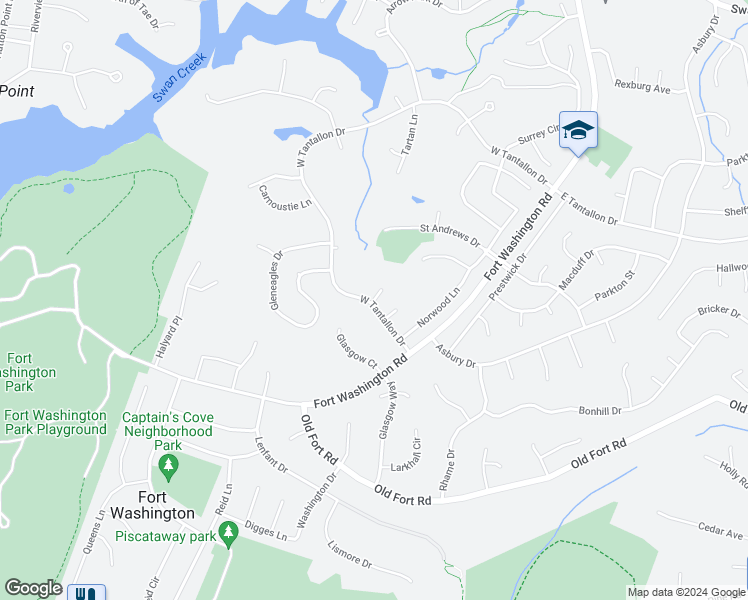 map of restaurants, bars, coffee shops, grocery stores, and more near 12801 Lost Lake Circle in Fort Washington