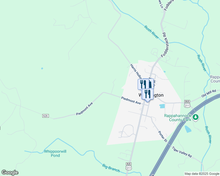 map of restaurants, bars, coffee shops, grocery stores, and more near Oden Avenue in Washington