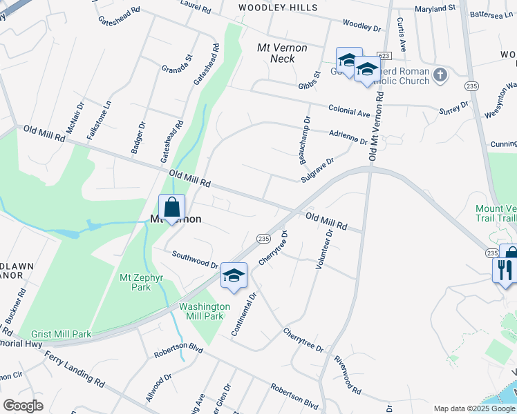 map of restaurants, bars, coffee shops, grocery stores, and more near 4190 Dandridge Terrace in Alexandria