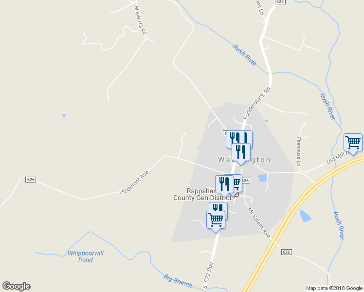 map of restaurants, bars, coffee shops, grocery stores, and more near Oden Avenue in Washington