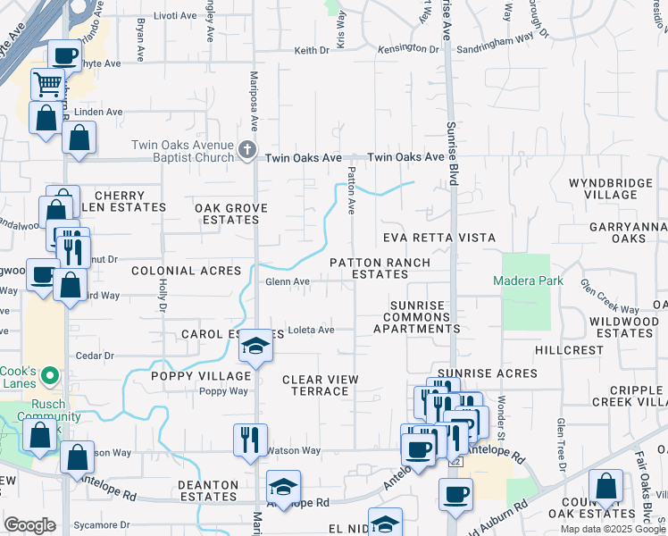 map of restaurants, bars, coffee shops, grocery stores, and more near 8212 Lee Drive in Citrus Heights