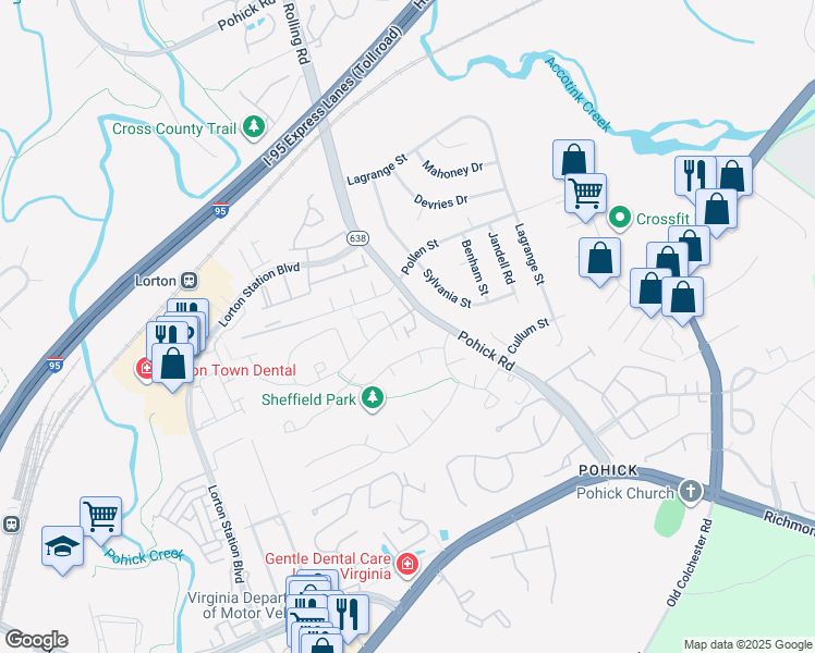 map of restaurants, bars, coffee shops, grocery stores, and more near 8934 Ataturk Way in Lorton